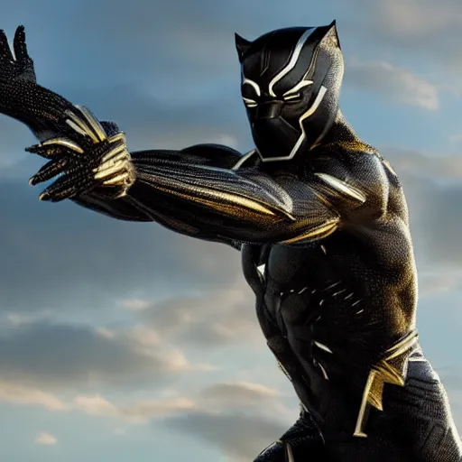 Prompt: a close up photo of a detailed golden statue of Black Panther, epic, 8K,