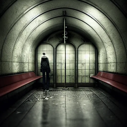 Prompt: michal karcz grunge painting of a subway station. Lifeless arms are looking out of the walls. creepy theme, detailed, elegant, intricate, 4k,