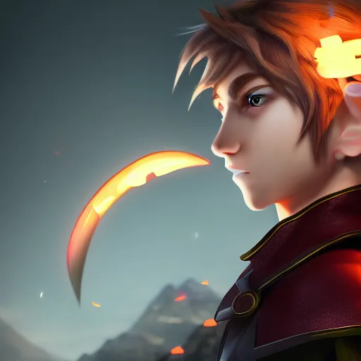 Image similar to elf boy render as a very beautiful 3d anime boy, hazel eyes, full round face, short smile, cinematic lightning, medium shot, mid-shot, highly detailed, trending on Artstation, Unreal Engine 4k, cinematic wallpaper