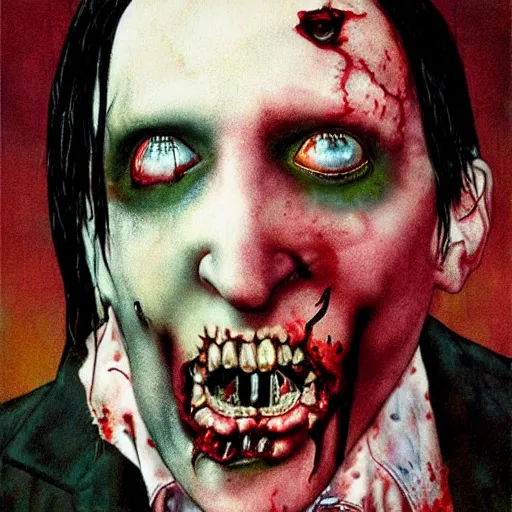 Image similar to zombie marilyn manson by norman rockwell