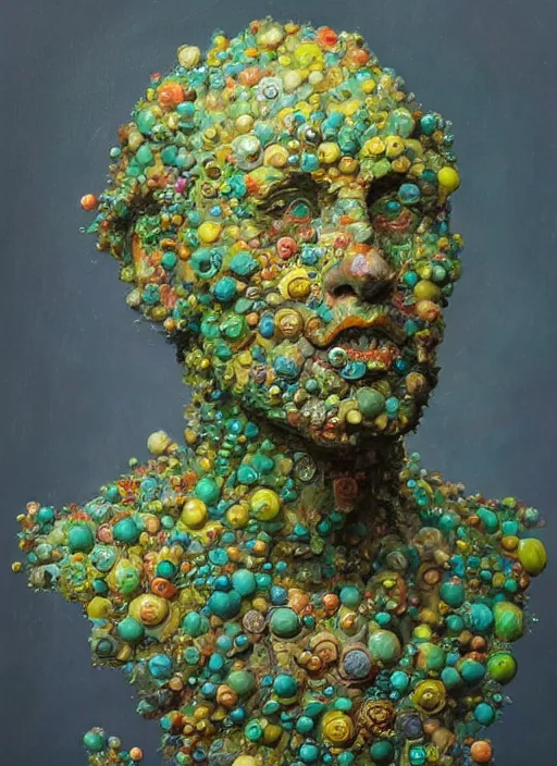 Image similar to a sculpture portrait made of bacteria and virus and molecules and atoms, painting part by wojciech siudmak, part by ilya repin, part by max ernst, part by norman rockwell, artstation