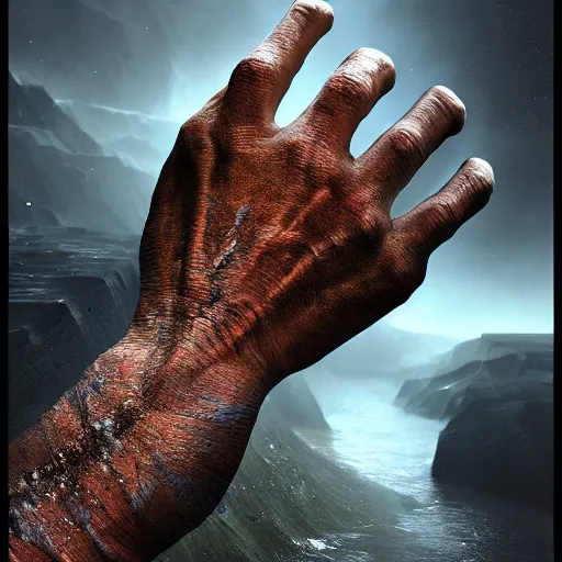 Prompt: hyperrealistic mixed media high resolution image of complex potential flow around the wrist of a proportionally sized hand reaching up and outward from the flow toward the atmosphere, stunning 3d render inspired art by unreal engine and Greg Rutkowski, perfect symmetry, dim volumetric lighting, 8k octane beautifully detailed render, post-processing, extremely hyper-detailed, intricate, epic composition, highly detailed attributes, highly detailed atmosphere, cinematic lighting, masterpiece, trending on artstation, very very detailed, masterpiece, stunning, flawless epidermis,