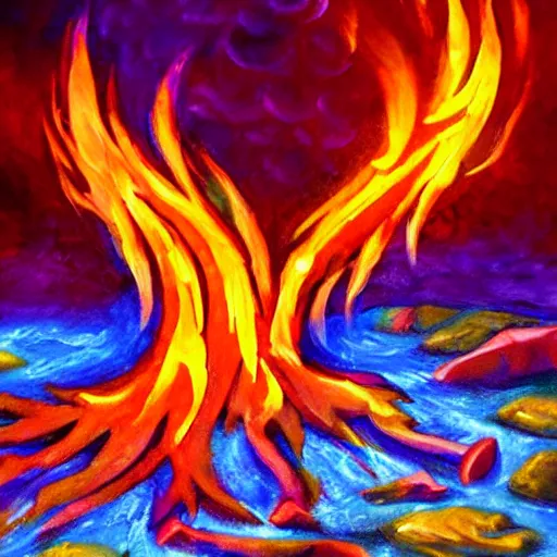 Prompt: artists rendition of a holy bond made in fire before the temple of god, oil paint, bright colors, sharp focus, thick paint, thick brush