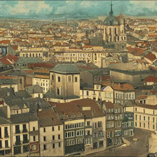 Prompt: a photo of a european city from the 1 8 0 0's colorized