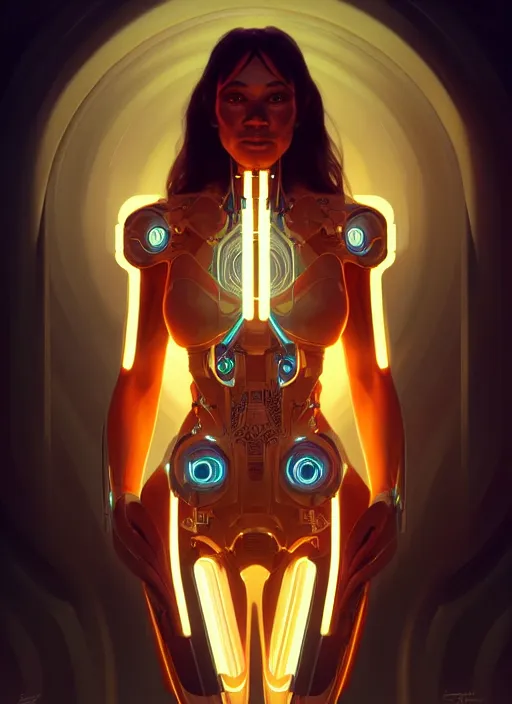 Prompt: symmetry!! portrait of cyborg, glowing lights!! intricate, elegant, highly detailed, digital painting, artstation, concept art, smooth, sharp focus, illustration, art by artgerm and greg rutkowski and alphonse mucha