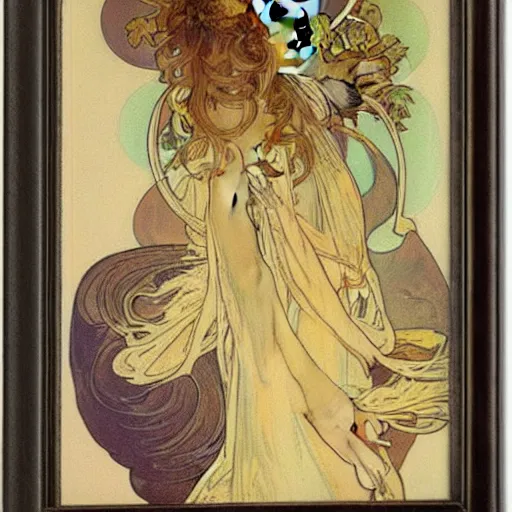 Image similar to fall, painted by alphonse mucha