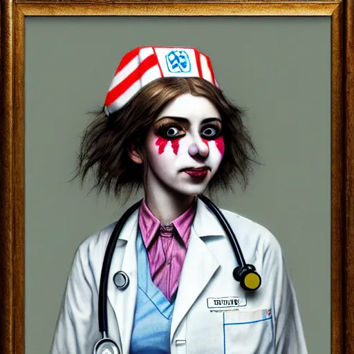 Image similar to clowncore pastel punk young hospital nurse wearing stylish uniform. detailed, portrait, 8 k, artwork by jean - baptiste monge