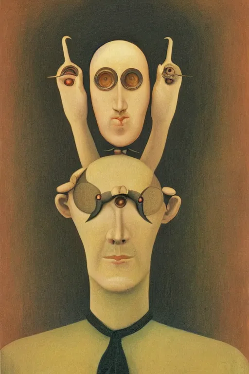 Prompt: a grant wood painting portrait of a mutant with six eyes, two noses and three mouths