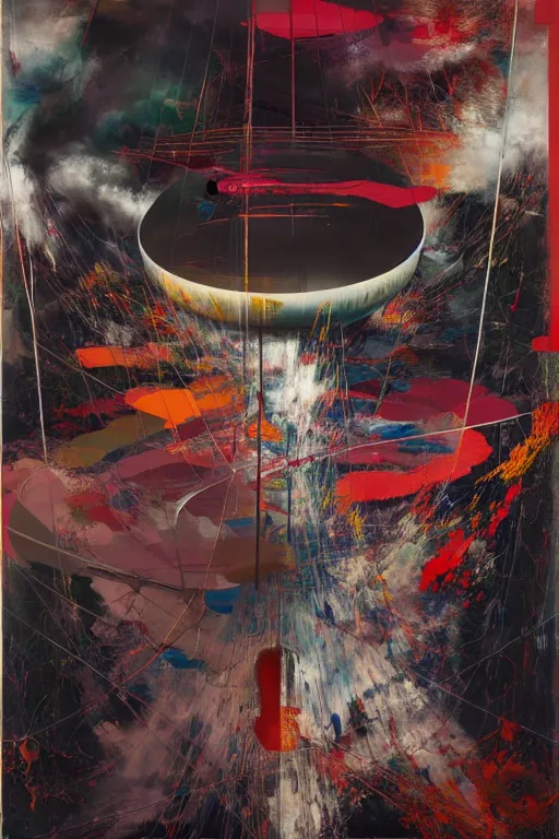 Image similar to the physical impossibility of death, in a brutalist designed space ship, rich deep colours, painted by francis bacon, adrian ghenie, james jean and petra cortright, part by gerhard richter, part by takato yamamoto. 8 k masterpiece