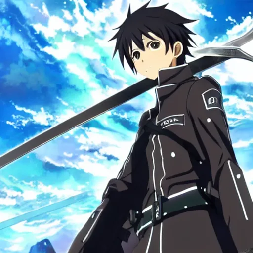 Image similar to Key anime visual of Kirito from Sword Art Online; official media