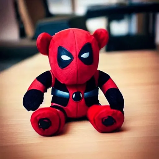 Image similar to a beautiful photo of a plushy deadpool teddy bear, trending on instagram