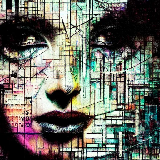 Image similar to portrait of a beautiful woman, crying, glitch effects over the eyes, shadows, by Guy Denning, by Johannes Itten, by Russ Mills, centered, glitch art, hacking effects, chromatic, cyberpunk, color blocking, oil on canvas, concept art, abstract