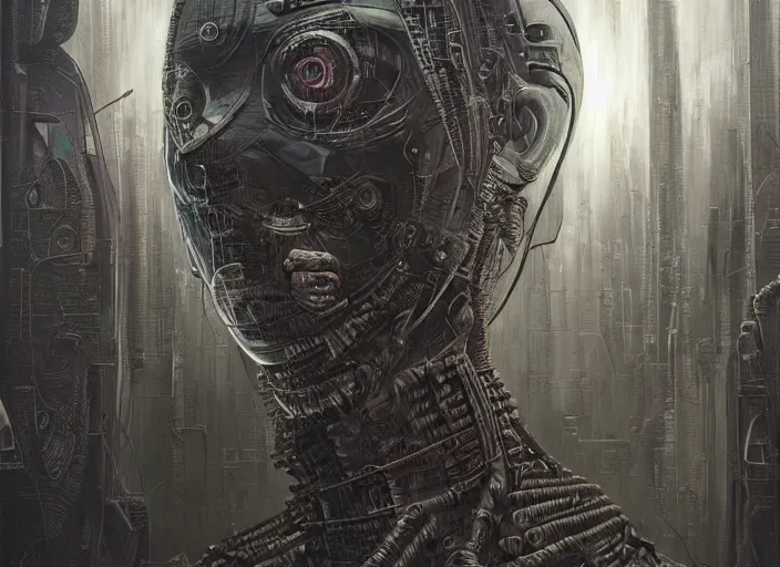 Prompt: highly detailed concept art of neuromancer characters, dystopian post - apocalyptic retrofuturistic vibe, an ultrafine detailed painting by art by hans giger and wayne barlowe, trending on deviantart, pop surrealism, whimsical, lowbrow, perfect symmetrical face, sharp focus, octane, masterpiece