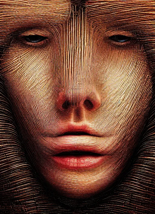 Prompt: a beautiful face draped in thick ribbed tubes in the style of peter gric hd