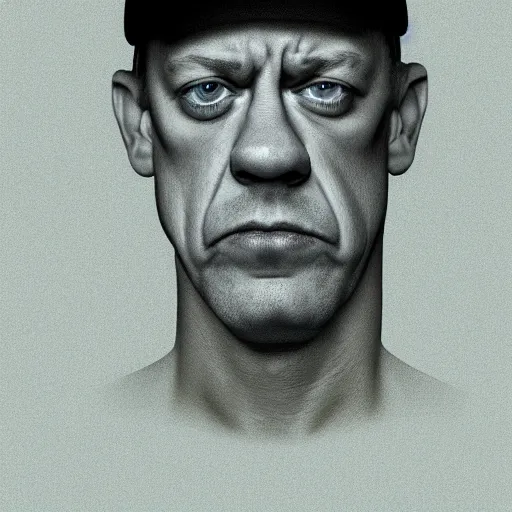 Prompt: photo portrait mugshot of the lovechild of john cena and steve buscemi from new jersey, realistic, hyperrealistic, 8 k resolution, hd quality, very detailed, highly detailed, intricate details, real life, real world, trending on artstation, digital art, really realistic, very realistic, headshot, head in frame, stock image, mugshot