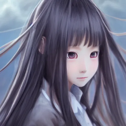 Image similar to ultra-detailed, amazing details, grayish palette, HD semirealistic anime CG concept art digital painting of a Japanese schoolgirl, by a Chinese artist at ArtStation, by Huang Guangjian, Fenghua Zhong, Ruan Jia, Xin Jin and Wei Chang. Realistic artwork of a Chinese videogame, gentle an harmonic colors.