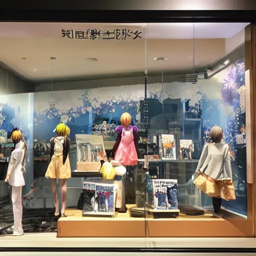 Image similar to makoto shinkai store window from fantasy world