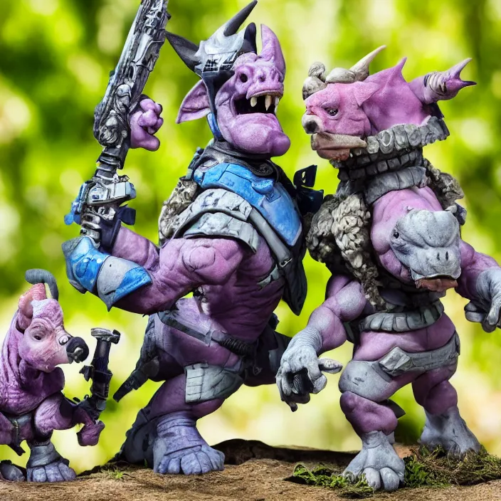 Image similar to a detailed figure of beebop and rocksteady, first 4 figures, detailed product photo