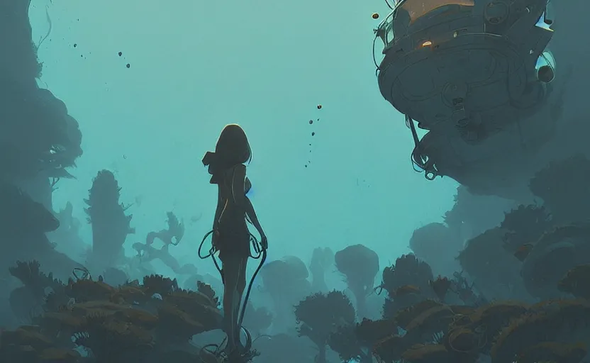 Image similar to celtic naturepunk underwater by atey ghailan, by greg rutkowski, by simon stalenhag, by greg tocchini, by james gilleard, by joe fenton, by kaethe butcher dynamic lighting, gradient light blue, brown, blonde cream and white color scheme, grunge aesthetic