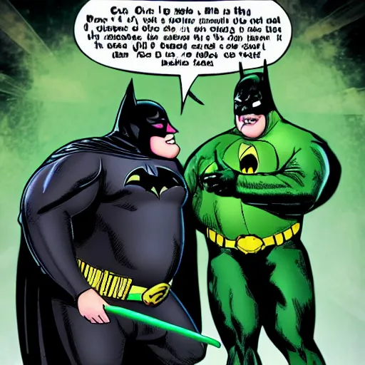 Image similar to obese batman and riddler