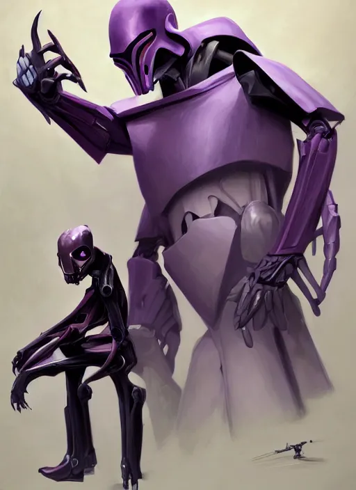 Image similar to General Grievous wearing a dark purple suit, elegant, digital painting, concept art, smooth, sharp focus, illustration, from StarCraft by Ruan Jia and Mandy Jurgens and Artgerm and William-Adolphe Bouguerea