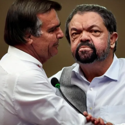 Image similar to jair bolsonaro and Luiz ignácio Lula da Silva fighting to the death
