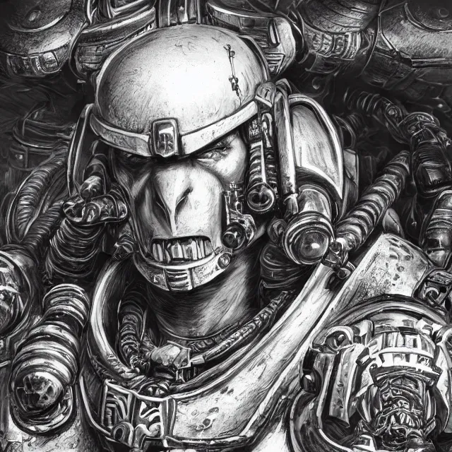 Image similar to a portrait of a space marine from warhammer 4 0 k, an ultrafine hyperdetailed illustration by kim jung gi, irakli nadar, intricate linework, bright colors, octopath traveler, final fantasy, unreal engine 5 highly rendered, global illumination, radiant light, detailed and intricate environment