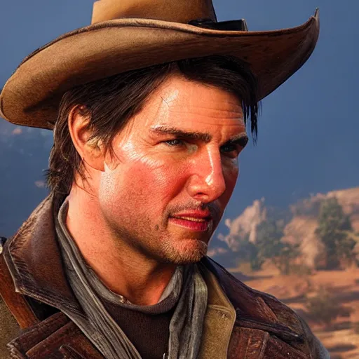 Image similar to Tom Cruise in red dead redemption 2 4K detail