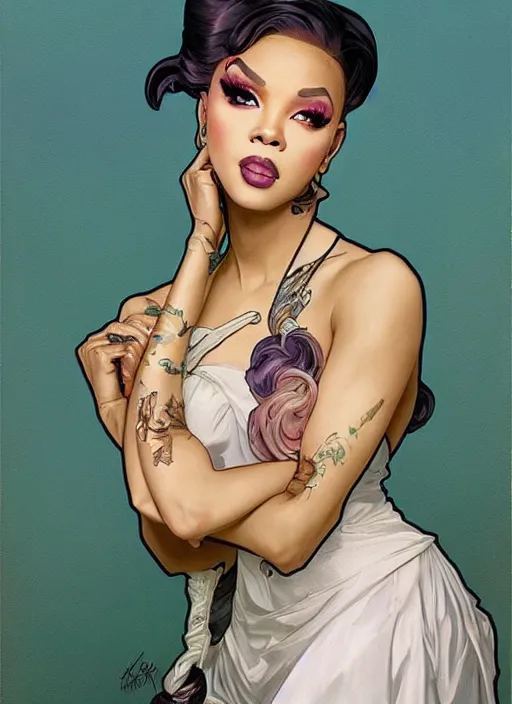 Prompt: vanjie, drag queen, painting by artgerm and greg rutkowski and alphonse mucha