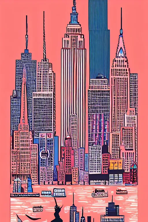 Image similar to new york, illustration, in the style of katinka reinke