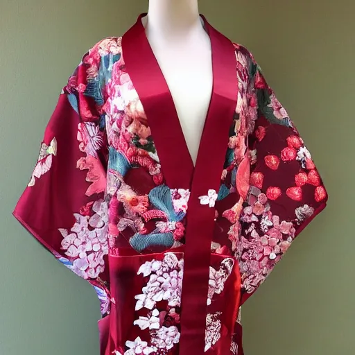 Image similar to floral crimson kimono, highly detailed, hyper intricate