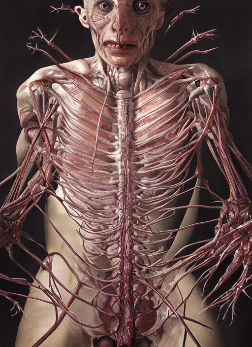 Prompt: magic insect with translucent skin, visible muscles and veins and arteries and bones and spines and nerves, beautiful detailed intricate insanely detailed octane render, 8k artistic photography, photorealistic, chiaroscuro, by David Cronenberg, Raphael, Caravaggio