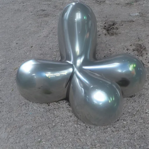 Prompt: weird amorphous chrome thingamajig on the concrete