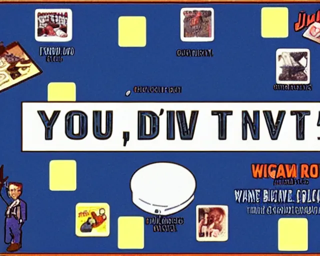 Image similar to You Don't Know Jack, 1995 trivia game software, white and blue text on a black background