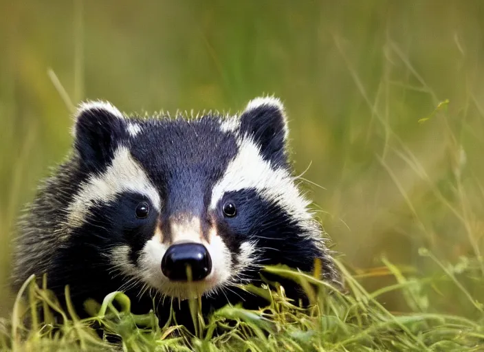 Prompt: wildlife photography, nature photography, hd, realistic, photograph of a badger, 4 k