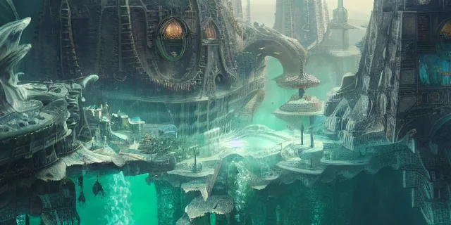 Image similar to emerald tablet, epic large underwater city, highly detailed, photorealistic, octane render, beautiful, glorious, matte painting, cinematic