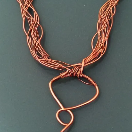 Prompt: beautiful but simple amulet made from sandstone and dirtstone, bound together by copper wire