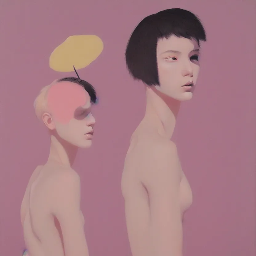 Image similar to neo - pop fine art figurative painting with modern western youth pop culture influences by yoshitomo nara in an aesthetically pleasing natural and pastel color tones