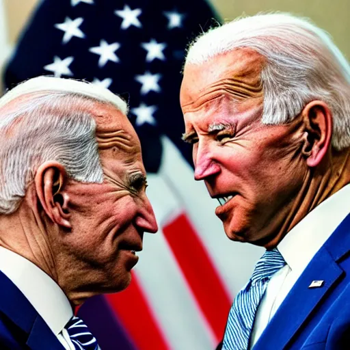 Prompt: profile view of pregnant Joe Biden spooned by Anthony Fauci, large round stomach, award winning,