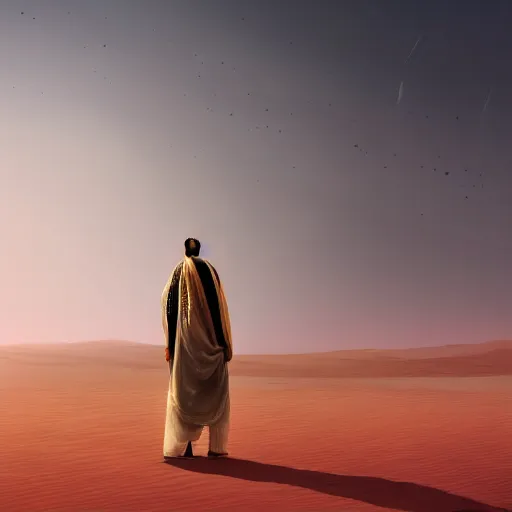 Prompt: saudi arab man standing in the dessert digital art in the style of greg rutkowski and craig mullins, 4 k