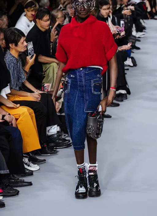 Image similar to hyperrealistic and heavy detailed balenciaga runway show of show of school bus, leica sl 2 5 0 mm, vivid color, high quality, high textured, real life