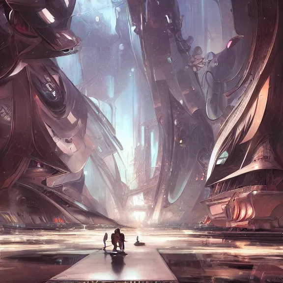 Prompt: a painting in the style of stephan martiniere