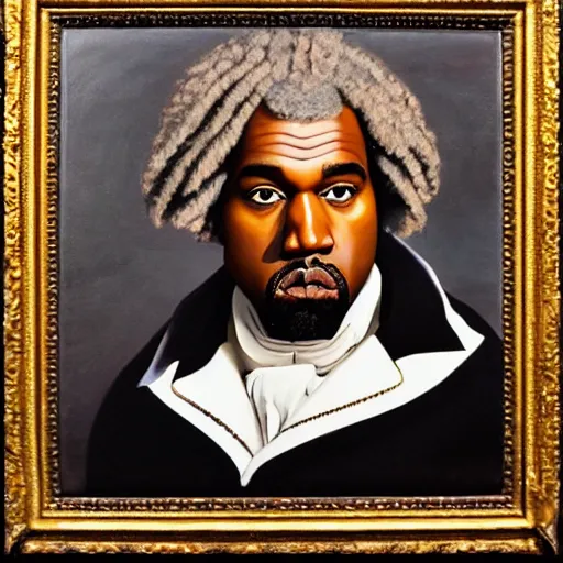 Prompt: kanye west as beethoven, oil painting, renaissance, no frames