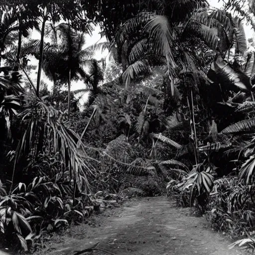 Image similar to establishing shot, vietnamese jungle with elderich horrors looming, 1 9 6 0 s photography