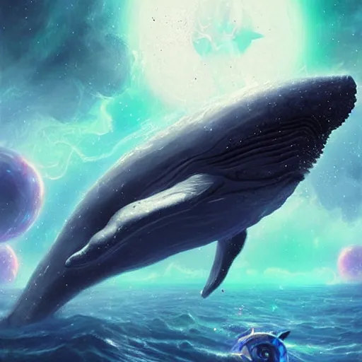 Image similar to space magical whale, galaxy whale, epic fantasy style art, galaxy theme, eyes, eyes, eyes, eyes, by Greg Rutkowski, hearthstone style art, 99% artistic