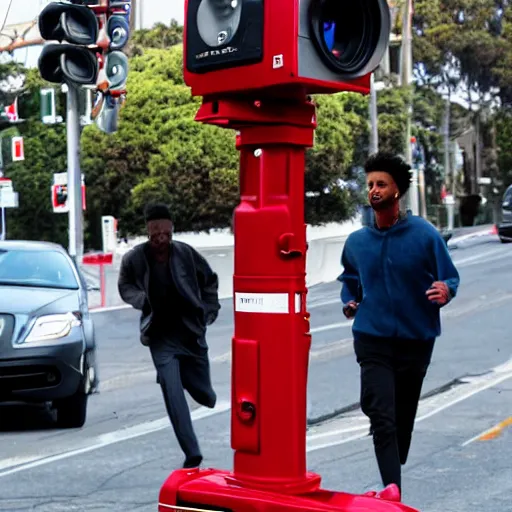 Image similar to ultra realistic red light camera capturing 2 1 savage running the light in san francisco, historically accurate footage, unreleased version of the second coming by james franco