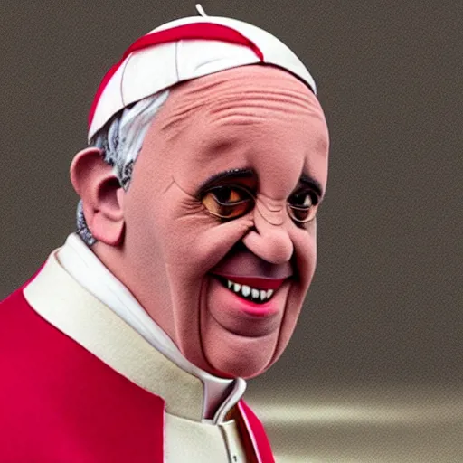 Image similar to pope francis as a muppet. highly detailed felt. hyper real photo. 4 k.