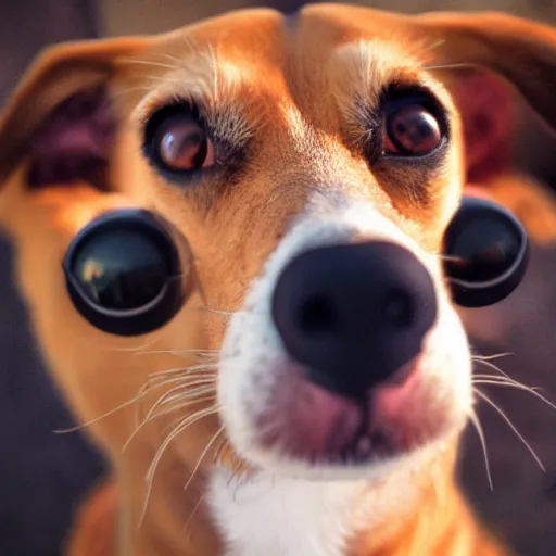 Prompt: Selfie of a dog, first-person view, fisheye lens!!!!!!, photorealistic imagery, trending on artstation, 4k, 8k