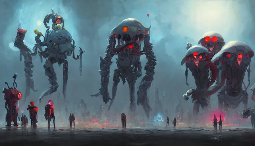 Image similar to concept art of love, death + robots series, oil painting by jama jurabaev, tyler edlin, james paick, emmanuel shiru, victor mosquera, extremely detailed, brush hard, artstation, for aaa game, high quality, brush stroke