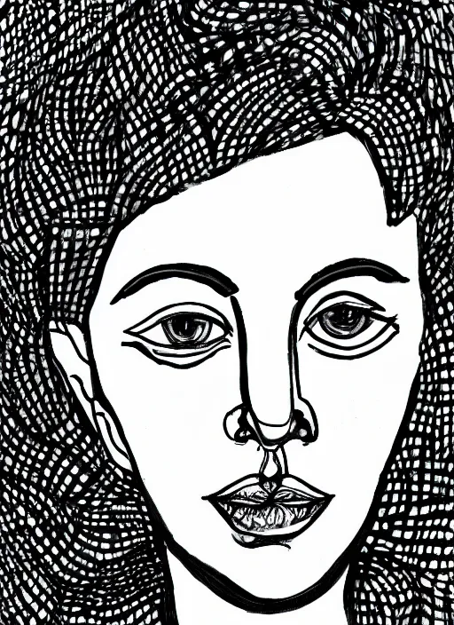 Image similar to one single continuous line art painting of a woman's portrait